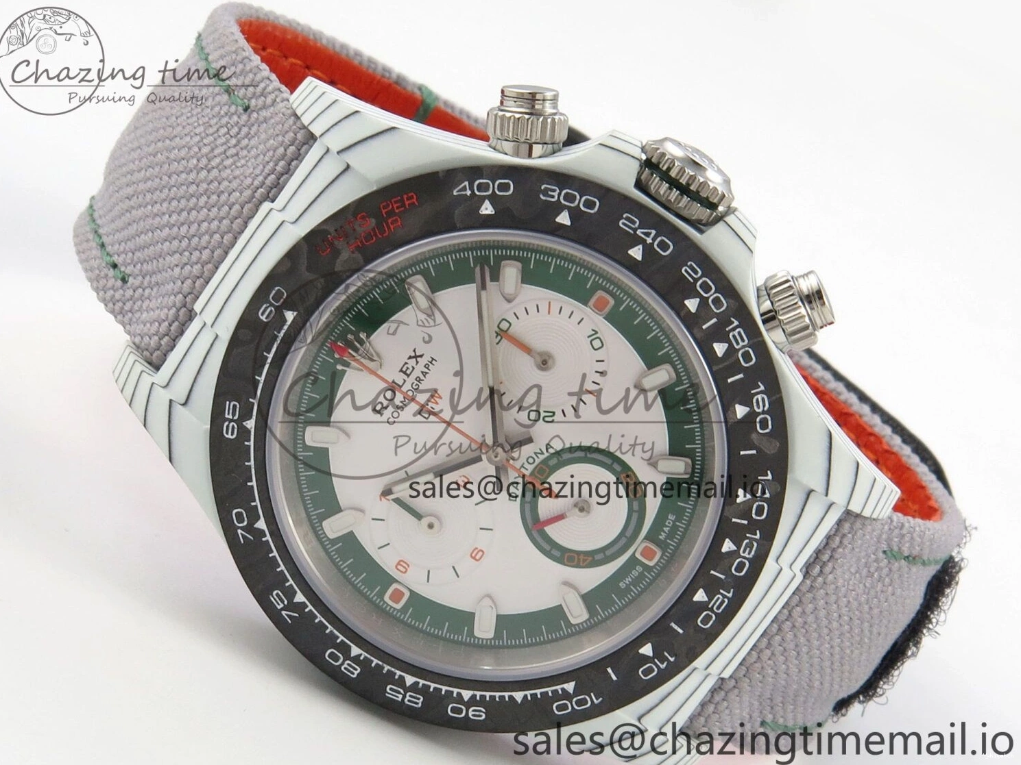 Grey Carbon Edition DIW on and White A7750 Nylon Case Daytona Strap Dial Bezel Green DIWF 0403